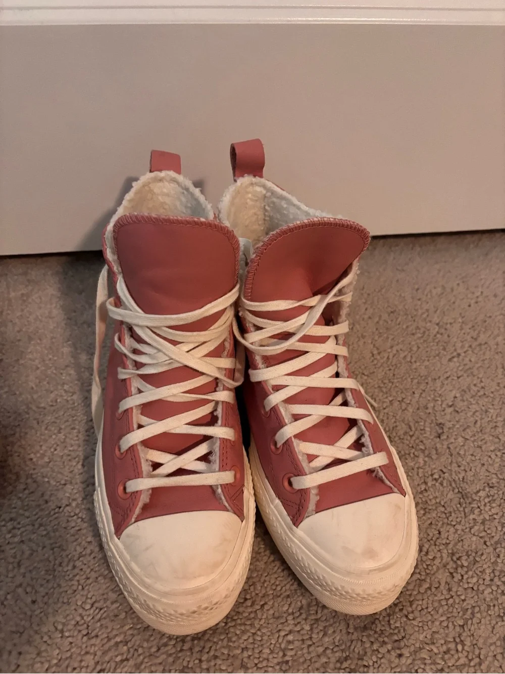 Converse Pink High-Top Sneakers with White Sherpa Collar